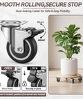 Heavy Duty One Inch Low Profile Caster Wheels With Brakes Quiet As A Mouse Soft Rubber Swivel Casters For Furniture And Rolling Carts on plant cart