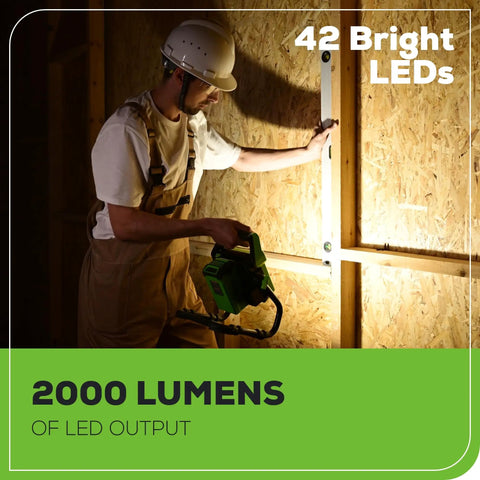 Person using 40V 2000 Lumen LED Work Light With 360 Degree Rotating Head Tripod Mountable Portable Indoor Outdoor Flood Light