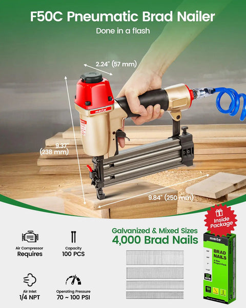 Heavy Duty 18 Gauge Pneumatic Brad Nailer Kit Includes Four Thousand Assorted Nails Job Site Ready Gear for detailed woodworking projects.