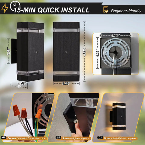 Dusk To Dawn Outdoor Lights For Front Door And Porch 5W LED Exterior Wall Sconces IP65 Waterproof Auto On Sensor at Night Off at Day shown.
