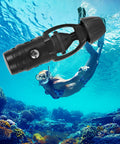 First Stage Scuba Regulator For Underwater Diving Gear With Low Resistance Yoke And Aluminum Alloy Body hovering above diver