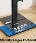 Free Standing Monitor Stand Riser For 13 To 32 Inch LCD Screen With Swivel Height Adjustable Rotation And VESA Compatibility 50x50 75x75 100x100 Holds One Screen Up To 77 Lbs base showing larger footprint.