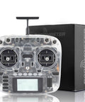 Boxer ELRS 2.4GHz 16 Channel Hall Gimbals Radio Controller in transparent white with box, Mode 2, for RC vehicles.