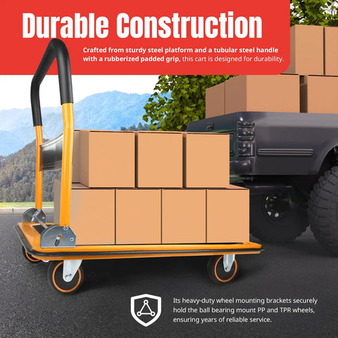 Beast Of Burden Heavy Duty Foldable Platform Cart Push Dolly with boxes, sturdy steel, 660 lb capacity, smooth wheels