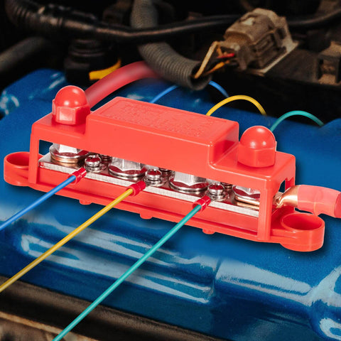 Installed Beefy 12V 24V 48V Power Distribution Block Bus Bar With Four M10 Terminal Studs And Six M4 Screw Terminals, 250A Max