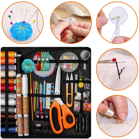 Travel Sewing Kit for Adults with 200 Plus Accessories Including 43XL Thread 150 Yards, 30 Needles, Professional Scissors visible