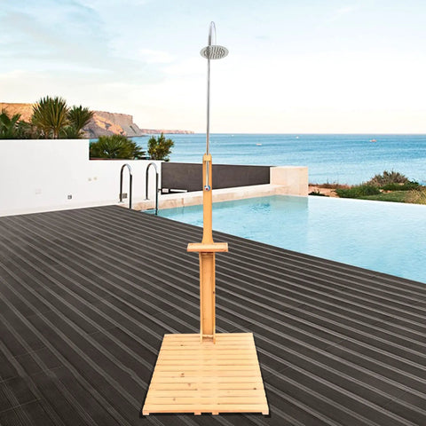 Portable Wood Outdoor Shower Kit For Backyard Poolside And Beach Use, Freestanding Shower With Sturdy Wood Frame, Grab And Go Setup, Perfect For Pools, Gardens, Patios, Spas, And Campers After Swim