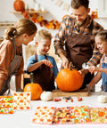 Family carving pumpkins with Fall Treat Bags 200 Pack, 4x4 Self Sealing Cellophane Bags For Candy, Snacks, Small Gifts, Thanksgiving Goodie Bags.