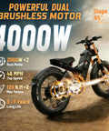 Rugged 2026 Dual Motor Electric Bike For Adults With Beast Mode Power, 46 Mph Top Speed, 52V 70Ah Battery Delivers 200 Mile Range, 26 Inch Fat Tires And Full Suspension Off Road Mountain Bike showing dual brushless 4000W motor and fat tires.