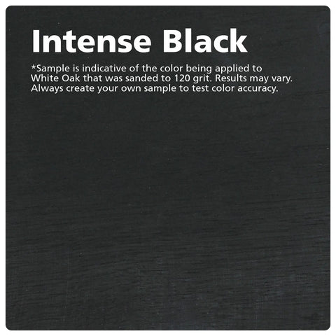 Intense Black Water Based Wood Stain Pre Treatment For Indoor Use Super Quick Dry Eco Friendly Formula Bonds Perfectly Covers Two Hundred Square Feet Per Liter color sample on wood surface