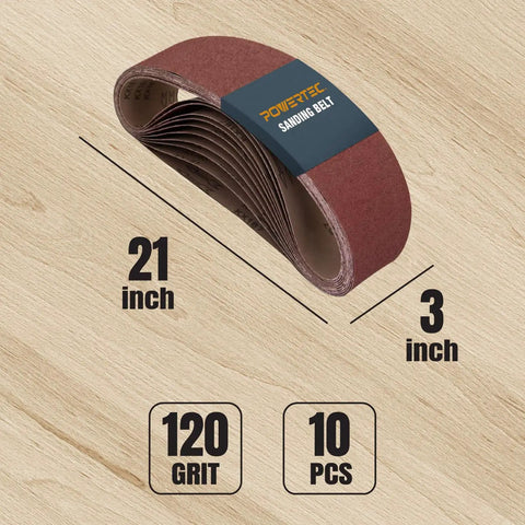 Beefy 3x21 Inch Sanding Belts Pack Of Ten 120 Grit Aluminum Oxide Sandpaper for portable belt sander