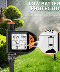 Plug And Play Programmable Sprinkler Timer For Garden Hose With Rain Delay and Manual Watering featuring LCD screen in use