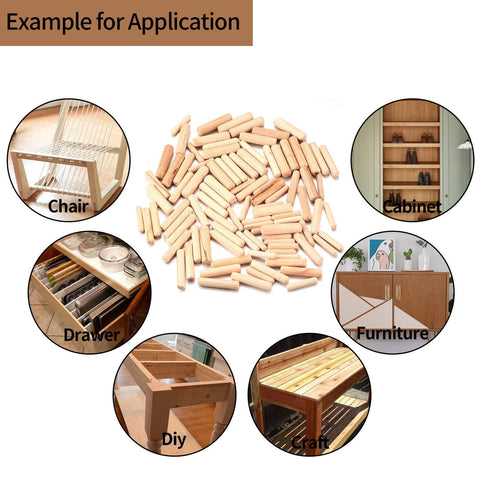 90 Piece Wooden Dowel Pins Set With Tapered Beveled Ends for Easy Insertion in furniture, doors, cabinets, and DIY crafts