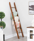 5 Foot 8 Inch Blanket Ladder For Living Room And Bedroom With 6 Tiers Wall Leaning Laminate No Snag Construction Brown Rustic