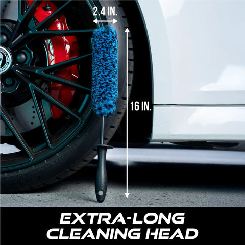 Long Reach Wheel Barrel Cleaning Brush For Cars, 16 Inch Teal 2.4 Inch Wide Wheel Barrel Detailing Tool, Deep Inside Wheel Barrel Cleaner, Regular Diameter, Premium Bristle Car Wash Kit, 1 Pack, 16 in brush in wheel barrel