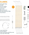 Under Cabinet LED Light Kit For Kitchen With 6 Light Strips Power Supply Motion Sensor Mounting Brackets And Manual No Fuss Install Bright Energy Efficient Night Lighting For Dark Corners product components