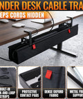 36 Inch Under Desk Cable Management Tray With No Drill Clamp On And Built In Ties under a wooden desk showing dense 600D Oxford Fabric