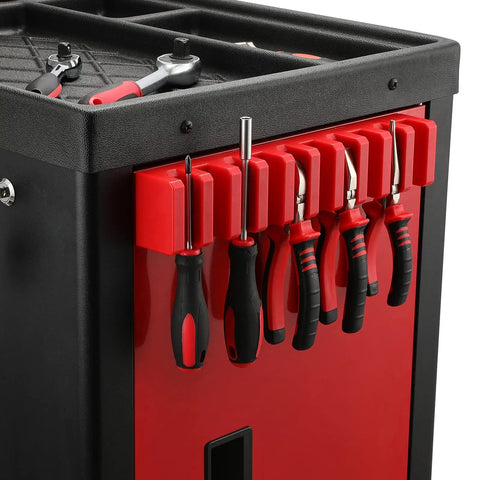 Magnetic Plier Holder And Tool Organizer Rack For Ten Pliers And Screwdrivers Semi Open Design With Four Magnets on toolbox side
