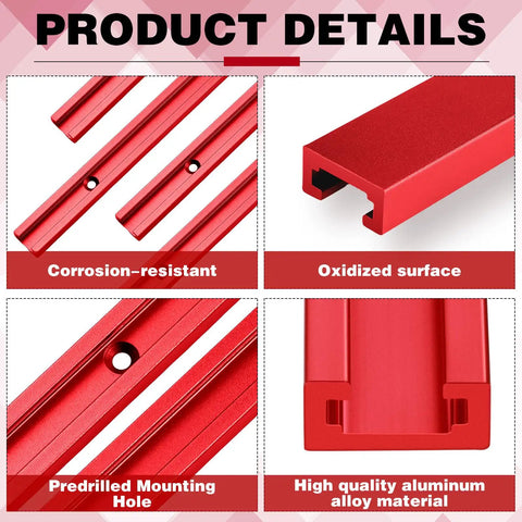 Six Piece Red Aluminum T Track Set For Woodworking With Screws Pro Grade Universal Double Cut Profile T Rail 48 Inch Long