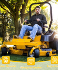 Person operating lawn mower; suitable for use with Heavy-Duty 700ML Hydraulic Oil Tank Kit For Lawn Mowers Replacement.