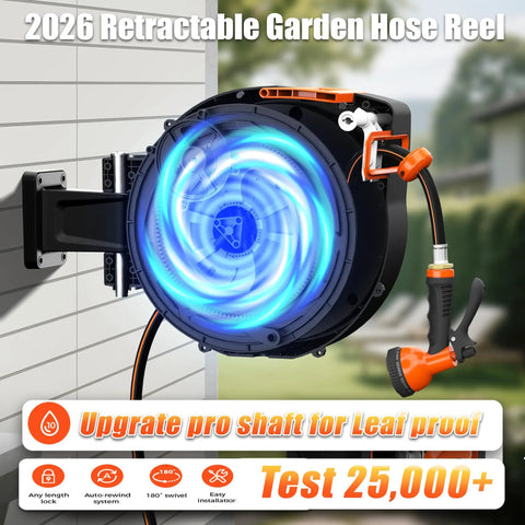 Heavy Duty Retractable Garden Hose Reel 100 Feet Half Inch For Outdoor Use With Wall Mount And 180 Degree Swivel Auto Rewind