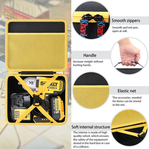 Rugged Hard Shell Case For DeWalt 20V Max Cordless Impact Wrench And Impact Driver Case Only Fits DeWalt DCF900B open with tools