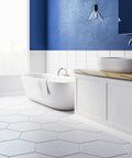 Modern bathroom showcasing ceramic tiles with Spectralock 1 Pre Mixed Grout With Dope Color Lock Stain Proof Finish Glitter Or Glow.