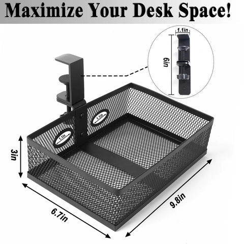 360 Degree Clamp-On Under Desk Swivel Organizer With No-Drill Install Sturdy Mesh Drawers for Desk Storage