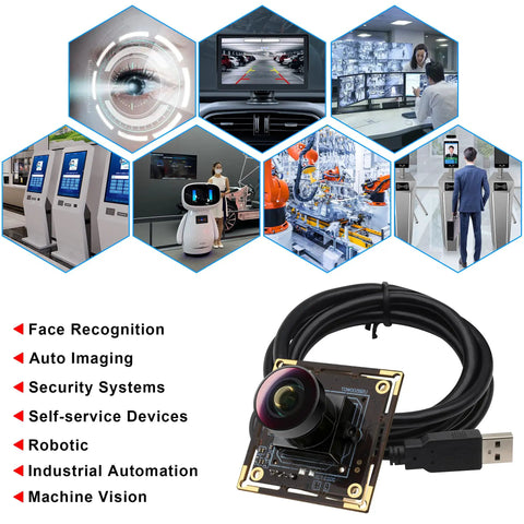 5MP USB Camera Module With 1944P 30Fps, Wide Angle M12 Fisheye Lens, IMX335 Sensor, Plug And Play UVC Webcam For Security