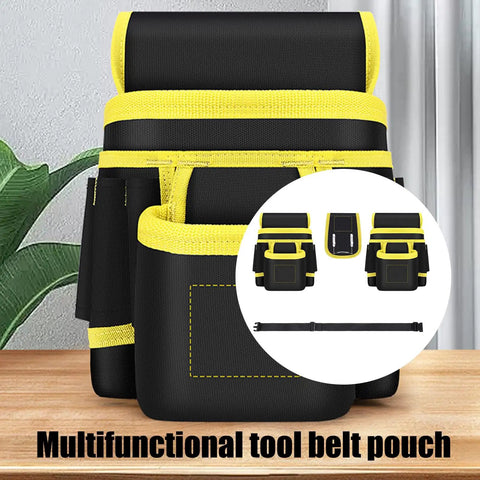Heavy Duty Oxford Nylon Utility Belt Bag With Water Resistant Coating And Reinforced Stitching Built Tough For Electricians Handymen And Real World Job Sites, multifunctional tool belt pouch with yellow accents.