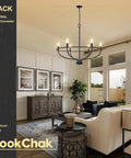 Living room with Dope Black 6 Light Farmhouse Chandelier For Dining Room Kitchen Island Living Room Entryway Foyer Industrial Metal Candle Hanging Lighting With E12 Sockets