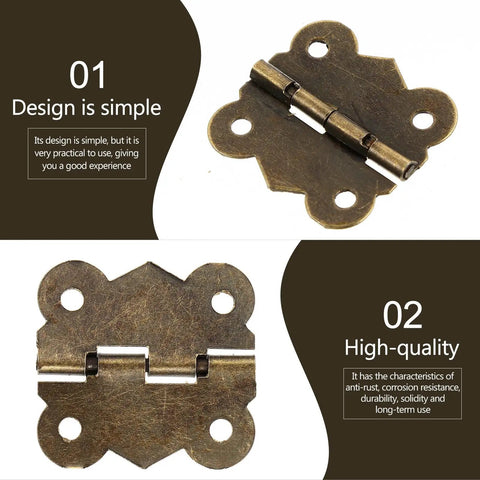 Antique Bronze Iron Cabinet Hinges for Small Cabinets Retro Style Door Hardware, 30x27mm flush mount close-up view.