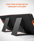 Rear view of 100W Portable Foldable Solar Panel With 18V Output And USB Charging, IP65 Waterproof, showing kickstand setup.