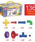 136-Piece Tubular Pipes And Spout STEAM Interlocking Building Block Set in storage box with colorful tube and spout pieces visible.
