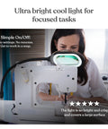 Woman using sewing machine with LightView Pro Magnifying LED Desk Lamp With Flexible Gooseneck And 3 In 1 Magnifier overhead
