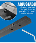 Heavy Duty 19 Inch Aluminum Miter Bar Table Saw Runner With Zero Wiggle For Standard 3/4 X 3/8 Slots showing adjustable spring loaded plunger.