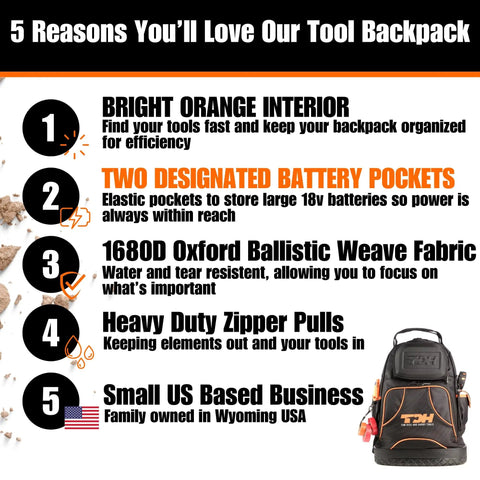 Heavy Duty Tool Backpack With Waterproof Base And Big Capacity Tool Bag Organizer For Electricians And DIY Pros with 5 features