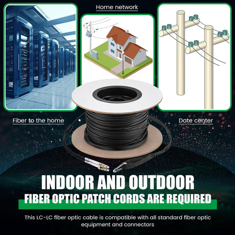 500 Ft Om3 Duplex Lc To Lc Multimode Fiber Patch Cord 10Gbps LAN Network Cable shown on spool for indoor/outdoor use.