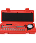 Dial Bore Gauge 2 To 6 Inch With 0.001 Inch Resolution, Self Centering Extender in red portable case with components