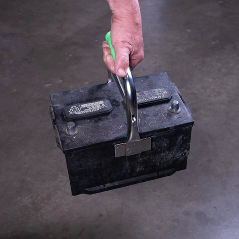 Heavy Duty Battery Carrier Lifter And Grab Tool For Top Post And Side Post Batteries With Rubber Pad Grip securely lifting battery
