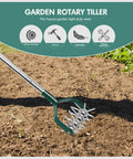 Compact Rotary Cultivator With Adjustable Stainless Steel Handle For Small Gardens Eight Tine Aluminum Head Loosens Soil