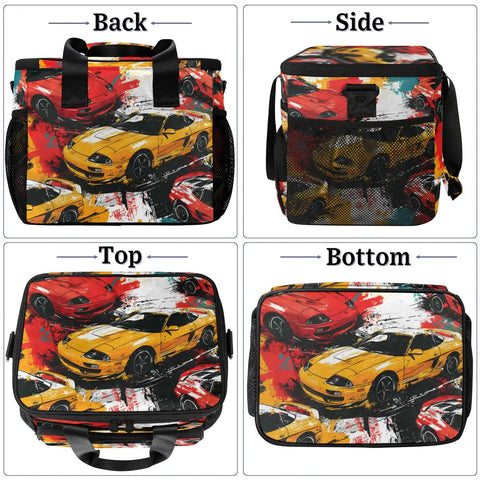 Insulated Picnic Backpack Lunch Bag For Food And Drinks With Spacious 12x9x10 Inch Interior, Retro Car Style Design