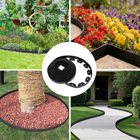 Easy Cut 1.5 Inch By 100 Ft Garden Edging Kit With 90 Spikes Flexible Plastic Lawn Border around flower beds and tree rings