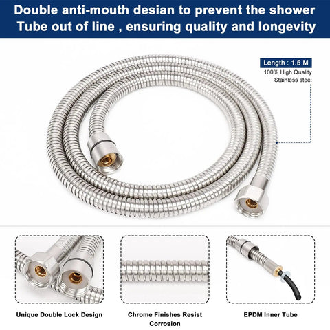 Top Shelf Handheld Shower Head Rig With High Pressure Spray And Flex Hose Kit, Solid 304 Stainless Steel Body, Slick Brushed Nickel Finish, Heavy Duty Wall Mount Bracket For No Fuss Bathroom Upgrades