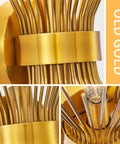 Close-up of Mid Century Modern Starburst Wall Sconce Gold Finish Vanity Light For Bathroom Powder Room Or Bedroom Wall Mounted Lamp 1 Pack Bulbs Not Included Easy Installation Included, showing intricate gold spikes and base details.