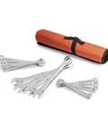 15 Piece Metric 12 Point Combination Wrench Set With Tool Roll For Easy Carry Heavy Duty Chrome Alloy Steel