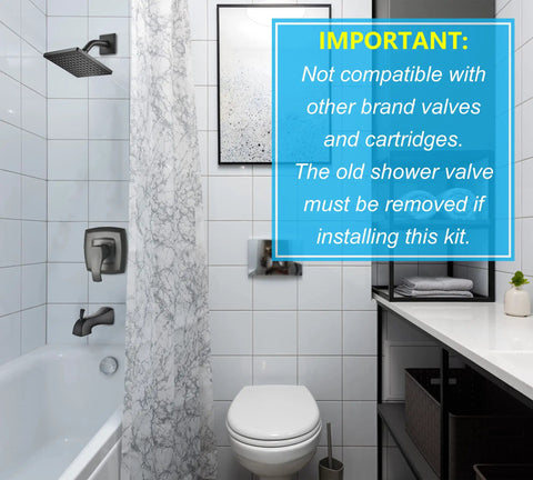 Bathroom with Single-Handle Tub And Shower Faucet Set With Pressure-Balancing Valve Included, Matte Black Bathroom Shower System Featuring Touch-Clean Shower Head And Tub Spout, Easy Install Trim Kit.