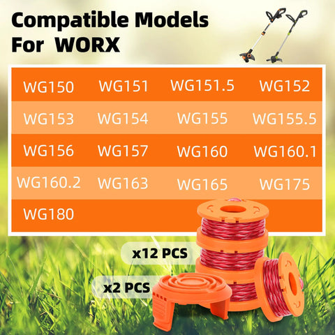 Worx Compatible Trimmer Spool Line Kit, 14 Pack 0.065 Inch Edger Spools Replacement For Weed Eater String Trimmers, Fits WG Series Models