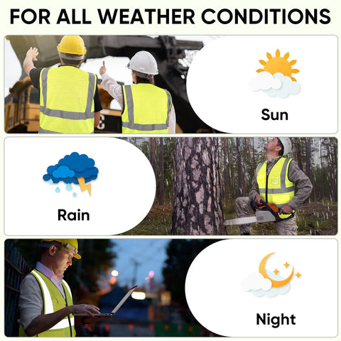 High Visibility Reflective Safety Vest Class II Mesh Unisex Fit Breathable Yellow Vest With Zipper Velcro Pockets ANSI Certified in various weather conditions