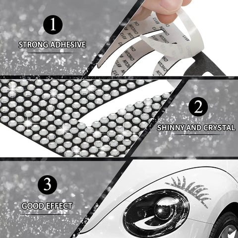 White Diamond Bling Car Eyelash Headlight Stickers Two Pack For Cars And Trucks Universal Fit Auto Decoration Crystal Shine